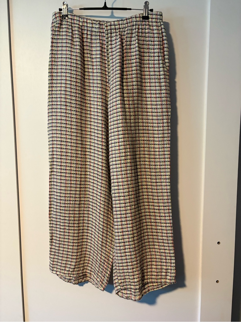FLAX Women’s Plaid Linen Blend Wide Leg Crop Pants Pull On Elastic Waist Small - Picture 7 of 8